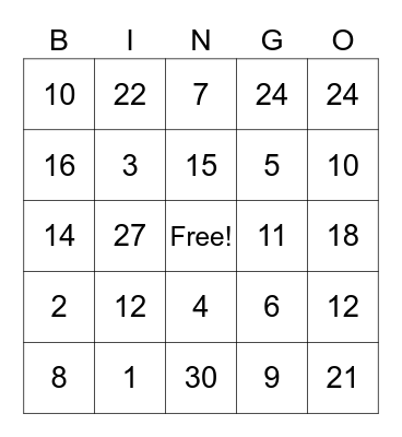 Multiplication Facts 0-3 Bingo Card