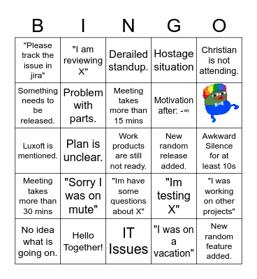 Daily "Standup" Bingo Card
