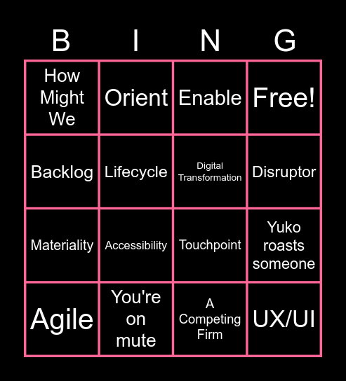 X&I All Hands - November Bingo Card