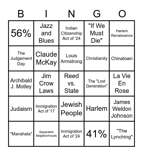 Race and Religion - TGG Bingo Card