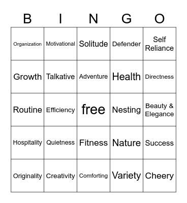 COMMOM VALUES BINGO Card