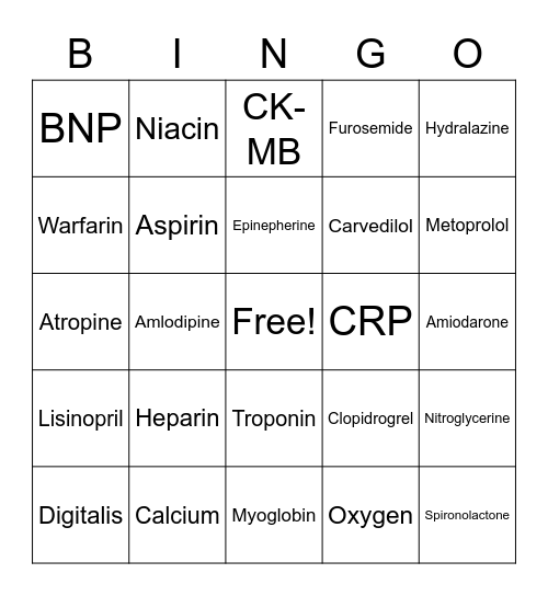 Cardiac Bingo! Bingo Card