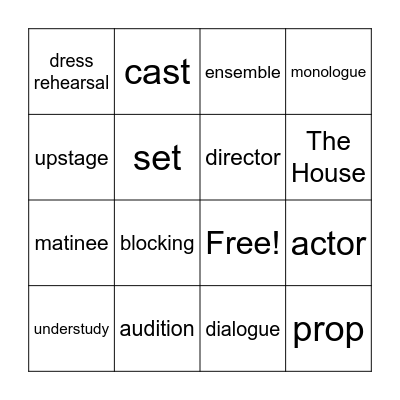Theatre Vocab Bingo Card