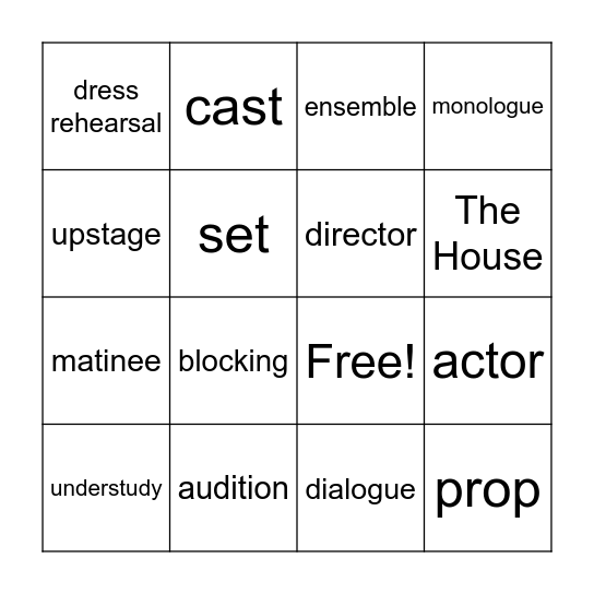 Theatre Vocab Bingo Card