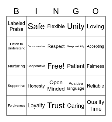 Foundation For Relationships Bingo Card