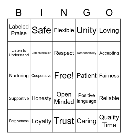 Foundation For Relationships Bingo Card