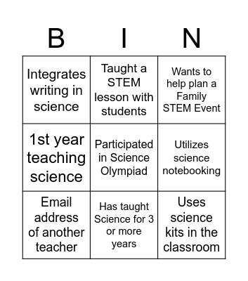 STEM Family Night Bingo Card