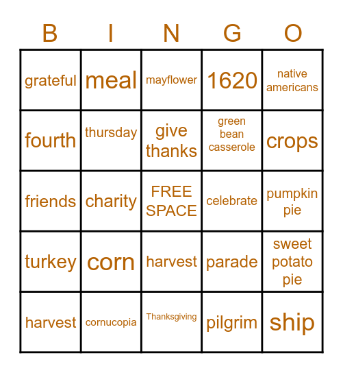 Thanksgiving Bingo Card