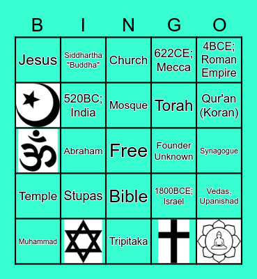 World Religions Bingo Card