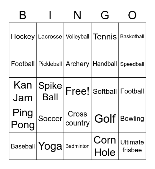 Sports Bingo Card