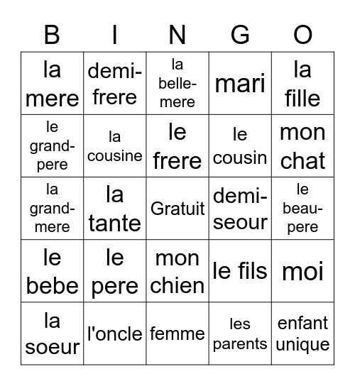 La famille Bingo Card