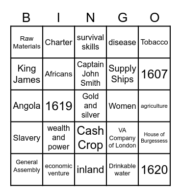Jamestown Bingo Card
