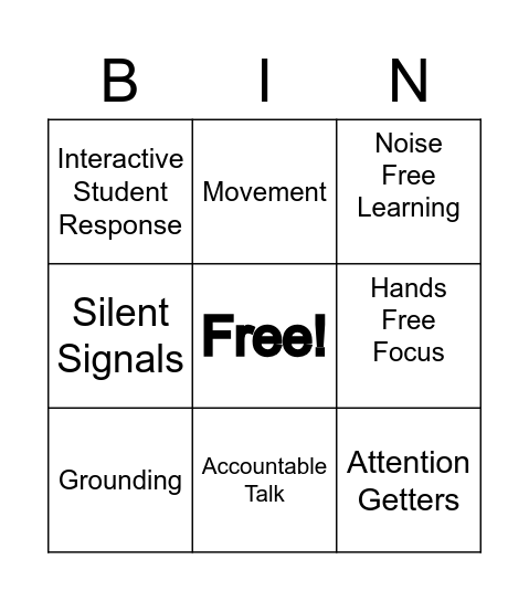 Classroom Management Peer Observe Bingo Card
