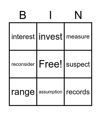 Vocabulary Bingo! Bingo Card