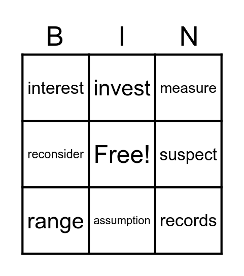 Vocabulary Bingo! Bingo Card