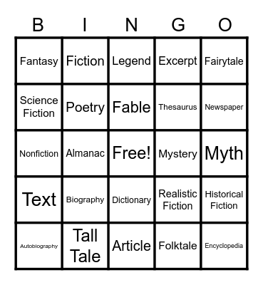 Genre Bingo Card