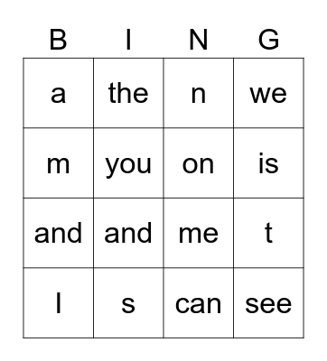 Sight Words 1-10 Bingo Card