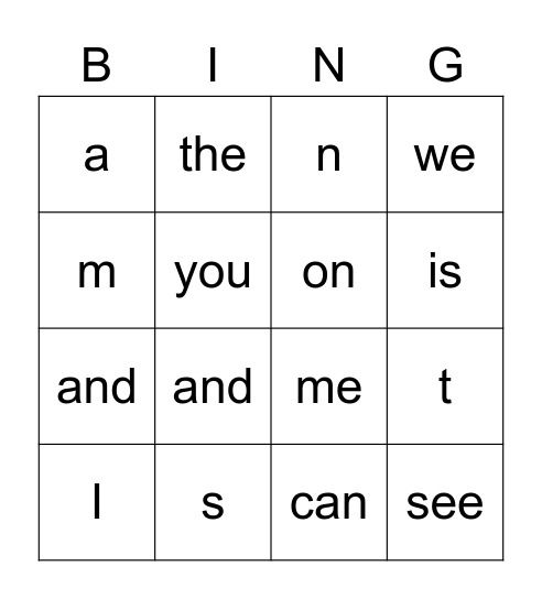 Sight Words 1-10 Bingo Card