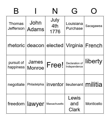 Founding Fathers Bingo Card