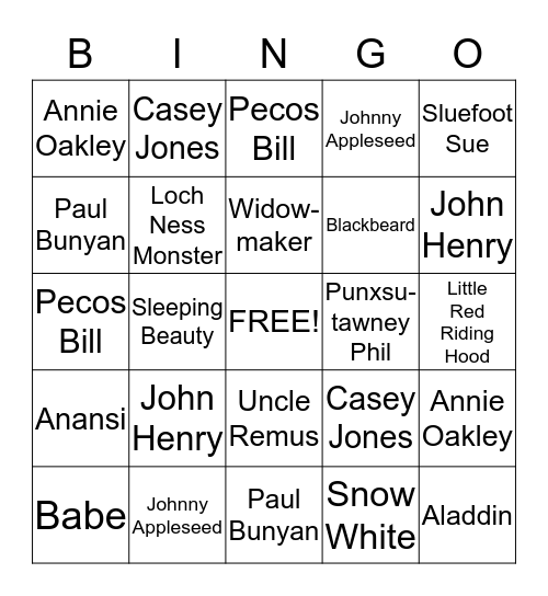 Tall Tales Bingo Card