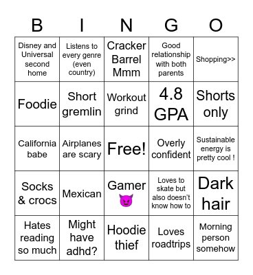 Madi Bingo! Bingo Card