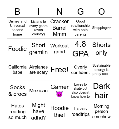 Madi Bingo! Bingo Card