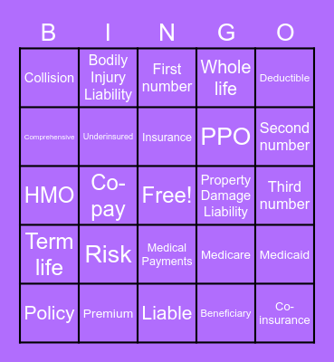 Insurance Bingo Card