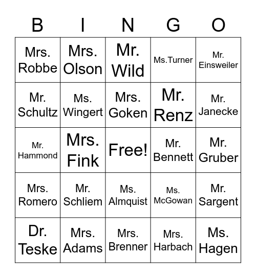 Warren Teacher Bingo Card