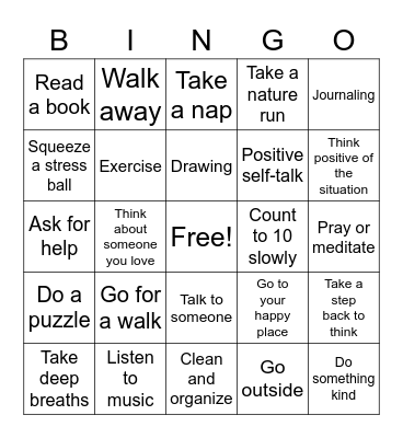 Coping Strategies Bingo Card