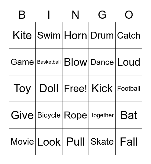 Toys and Games Bingo Card