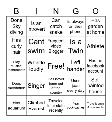 Team Building Bingo Card