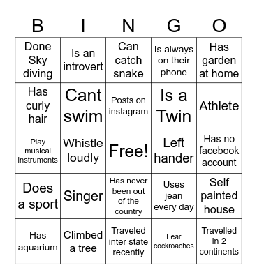 Team Building Bingo Card