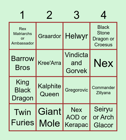 PvM Bingo (Runescape) Bingo Card