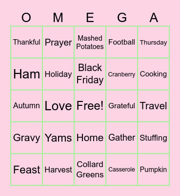 Retired Sorors Season of Thanksgiving Bingo Card