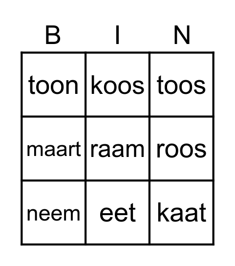 woordbingo lange klanken Bingo Card