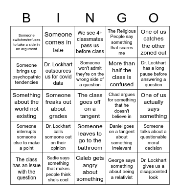 Ethics Bingo Card