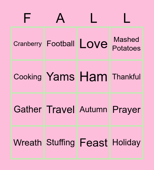 Retired Sorors Seasons of Thanksgiving Bingo Card