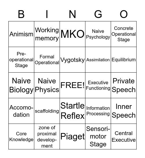 Cognitive Development Bingo Card