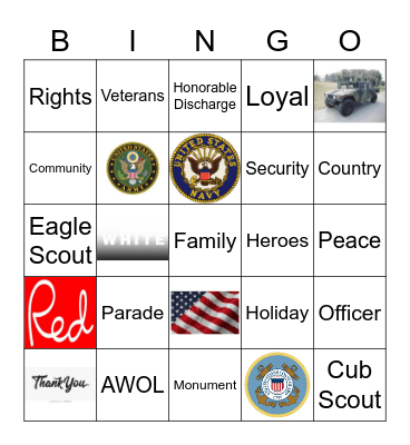 Veterans Day BINGO - Cub Scouts Bingo Card