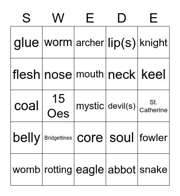 St. Bridget of Bingo Card