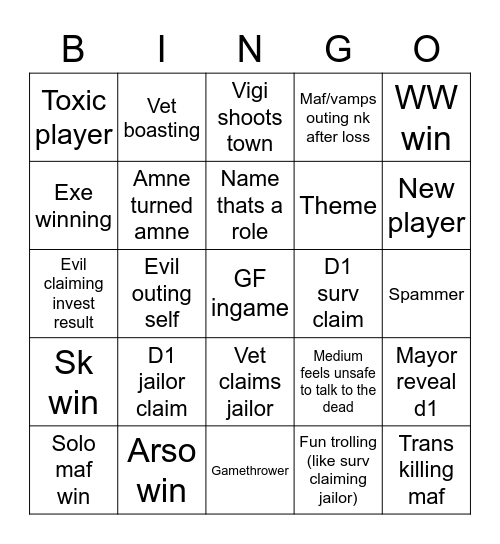 Town of salem Bingo Card