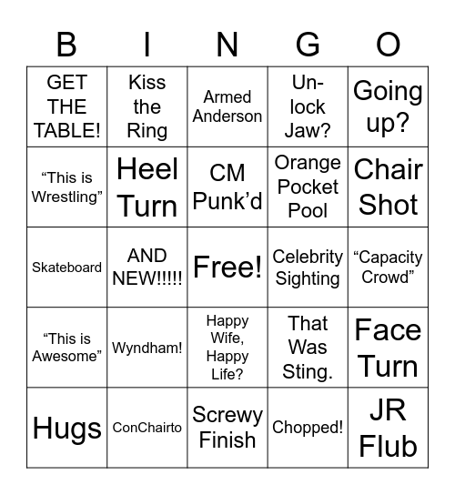 AEW Full Gear Bingo Card