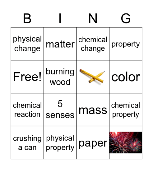 Chemical and Physical Changes Bingo Card