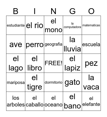 BRILLIANT MINDS Spanish Noun Bingo Card
