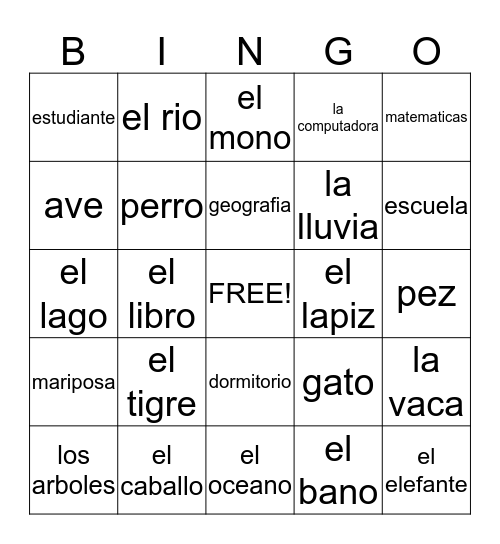 BRILLIANT MINDS Spanish Noun Bingo Card