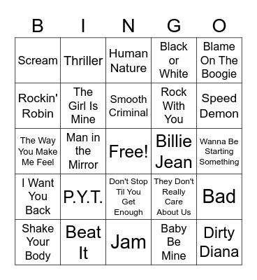 Michael Jackson BINGO MB Bingo Card