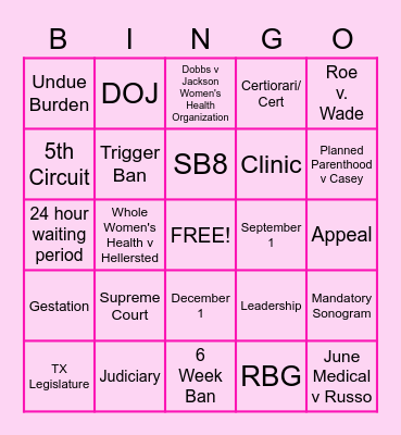 SCOTUS Bingo!!! Bingo Card
