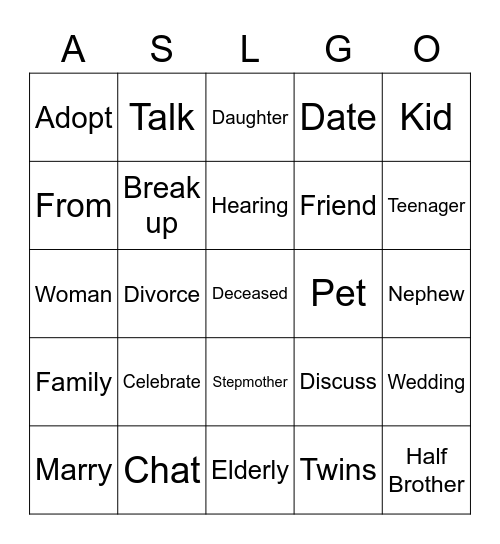 All in the Family List 4 Bingo Card