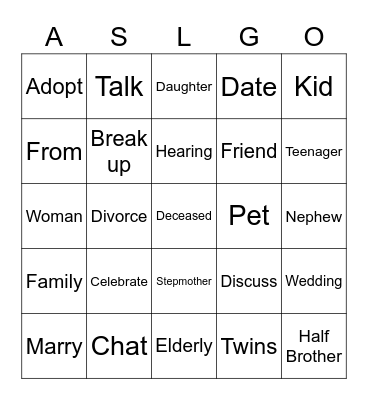 All in the Family List 4 Bingo Card
