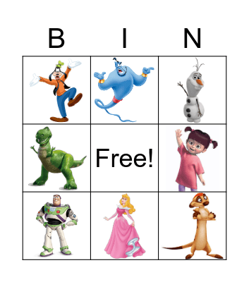 Disney Characters Bingo Card